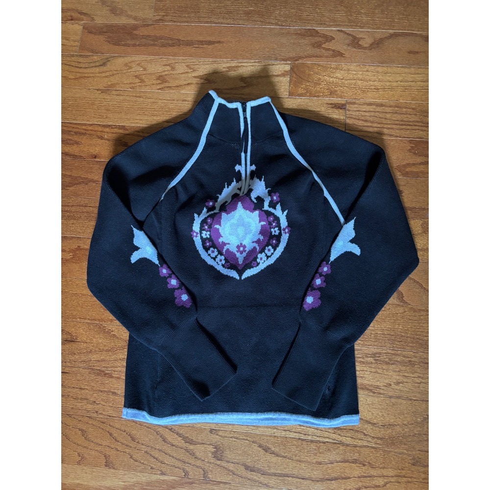 Athleta Black White Purple 1/4 Zip Sweater